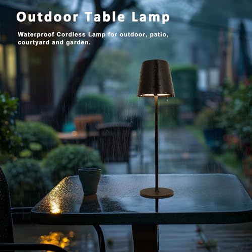 Kakanuo Cordless Table Lamp, 3 Color Stepless Dimming, 5000mAh Rechargeable Battery Powered, Outdoor LED Lamps, for Dining Room, Living Room, Bedroom, Bar, Cafe, Restaurant, Patio, Camping - Black - color: Black - Triangle Shade, size: 2 Pack 14in - Down