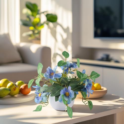 Artificial Hanging Flowers Fake Plants Basket Faux Daisy Bonsai Decor for Indoor Windowsill Porch Balcony Table Centerpieces - Blue - color: Blue