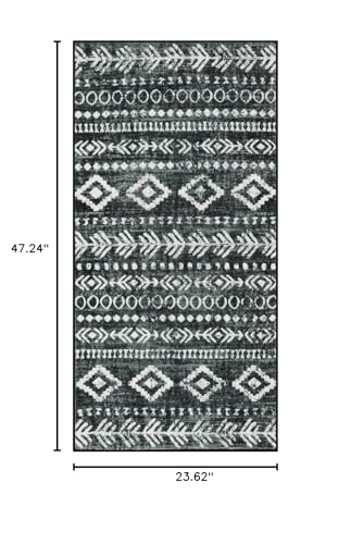 Lahome Boho Moroccan Kitchen Rug, Washable Black White 2x4 Entryway Rugs Non Slip with Rubber Backing, Low-Pile Soft Farmhouse Tribal Print Throw Rug Indoor Small Carpet for Bathroom Entry Varena - color: Black/White, size: 2' x 4'