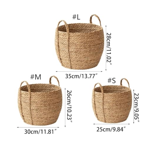 Wicker Planter Basket, Rattan Grass Woven Flower Basket, Decorative Round Wicker Woven Rope Storage Blanket Basket with Woven Handles,Planter Pot for Living Room (Small)