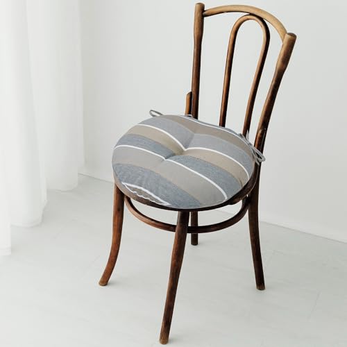 FUNHOME 15"x15"x4" Bistro Chair Cushion Set of 2, Water Repellent Round Outdoor Chair Cushions with Ties, Patio Tufted Chair Pads for Home Garden (Grey Stripe) - color: Grey Stripe