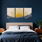 Frimeeme Modern Sun Boho Wall Art Set of 3,Boho Sun Canvas Print Set,12" x 16" Each Framed, for Living Room/Office/Bedroom/Kids Room