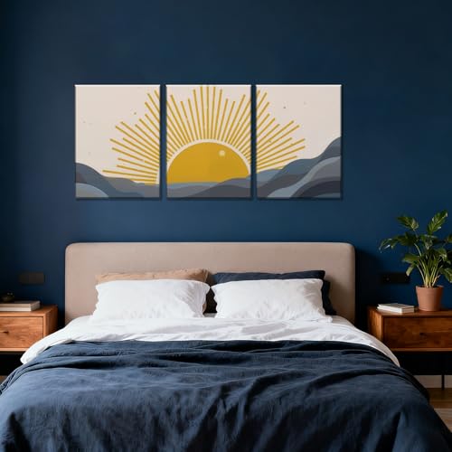 Frimeeme Modern Sun Boho Wall Art Set of 3,Boho Sun Canvas Print Set,12" x 16" Each Framed, for Living Room/Office/Bedroom/Kids Room