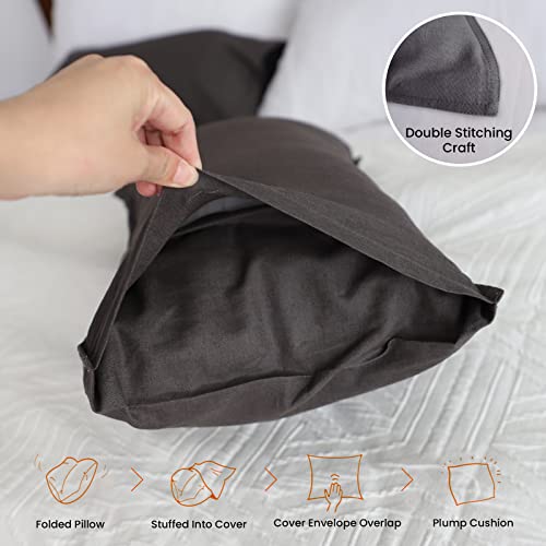 Simple&Opulence Linen Lumbar Pillow Covers 12x20 Inch Set of 2 Flax Cotton Blend Rectangular Decorative Throw Cushion Cover for Couch Sofa Bedroom Office Soft Breathable Farmhouse - Dark Grey - color: Dark Grey, size: 12"x20"