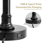 Oneach 19.5" Small Table Lamp with USB A+C Charging Ports, Black Modern Rustic Bedside Lamp with Natural Shade, Black Metal Pull Chain Desk Lamps for Living Room, Bedroom, Nightstand - color: Black USB-1Pack