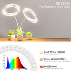 LBW Dual Head Grow Light with Stand for Indoor Plants, Full Spectrum Grow Light for Multiple Tall Plants, Adjustable Height up to 68", Auto Cycle Timer 6/8/12/16H, 5-Level Dimmable, 3 Lighting Modes - size: 2 Head 6.3" White