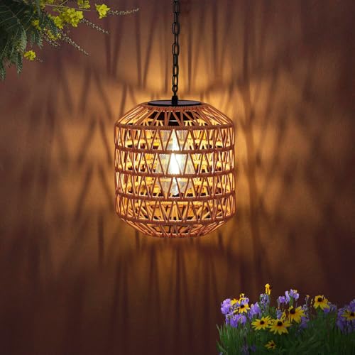 Livinlarge Solar Pendant Light Outdoor,Chandelier Hanging Lantern with Edison Bulb,Boho Solar Powered Lamps IP44 Waterproof for Gazebo Tree Porch Yard Porch Patio Garden Backyard Decorative - style: Solar Pendant Light