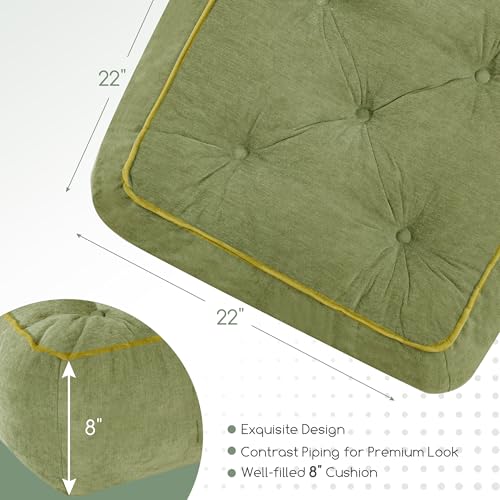 HIGOGOGO 8" Extra Thick Floor Pillow Cushion for Adults, Meditation Cushion Pillow with Handle, Lustrous Chenille Tufted, Square Floor Sitting for Tatami Living Room or Yoga, 22x22 Inch, Green - color: Square Green, size: 8" Thick(Pack of 1)