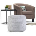 SIMPLIHOME Bayley Round Pouf - 20 inch Wide Handcrafted Braided Cotton Pouf in Blue and Natural, Boho Footstool or Extra Seating for Living Room or Bedroom with Polystyrene Filling, Assembled - color: Blue, Natural