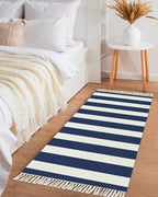 Navy Blue Stripes Kitchen Runner Rug 2'x4', Washable Woven Cotton Area Rug with Tassels Bathroom Hallway Rug, Farmhouse White Simple Vertical Striped Entryway Bedroom Rug Non Slip Throw Rug Carpet - color: Navy Blue, size: 2 x 4 ft