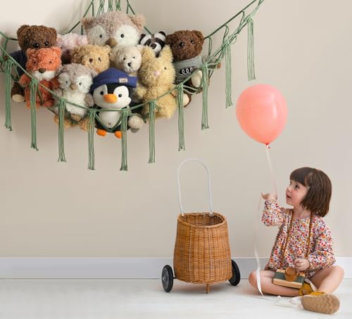 mirolam Stuffed Animal Hammock - Large Stuffed Animal Net Corner - Hanging Stuff Animal Storage Organizer For Plush Plushie Display Room Bedroom Boho Decor - color: Olive Green, size: Standard(41.5"L x 55.2"W x 41.5"H)