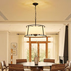 Shrine Lighting Drum Chandeliers, Modern Style, Perfect Pendant Light Fixture for Dining Room, Living Room, D20'' x H9'', Adjustable Chains 59'', E12*4 Sockets, White Lampshade & Black Finish Frame - color: Black D19.7''