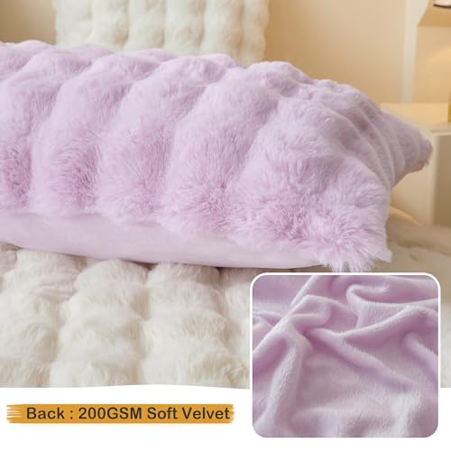 LIFEREVO Fluffy Faux Rabbit Fur Body Pillow Cover, Cozy Light Purple Bubble Shaggy Plush Bed Body Pillowcase with Zipper, Long 20"x54" Fuzzy Furry Pillow Case for Bedroom Home Decoration, Lavender - color: Lavender