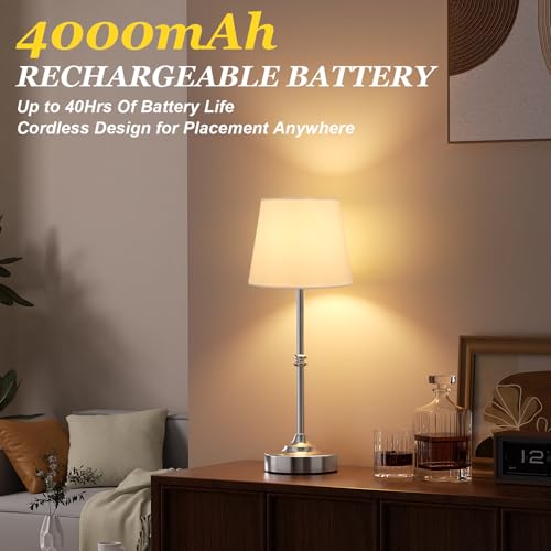 Kakanuo Rechargeable Cordless Table Lamp Silver - 1 Pack 4000mAh Battery Operated Lamp, 3000K Warm Light, Touch Control Stepless Dimming, for Bedside, Dining Table, Home Decor - color: Silver, size: 1 Pack - 15.6in
