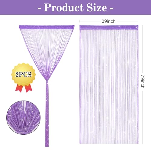2 Pack 39 x 79 Inch String Curtains for Doorway, Home Decor Sequin Glitter String Curtain Boho Doors Tassel for Windows, Closet, Living Room, Bedroom, Hallway, Party (Purple) - color: Purple