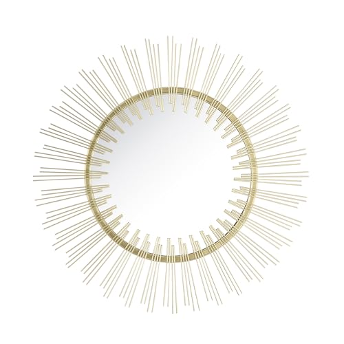 Edvivi Round 31" Antique Gold Sunburst Hanging Wall Mirror with Metal Frame, Decorative Mirror for the Living Room, Bedroom, Bathroom, Hallway, and Entryway - color: Gold
