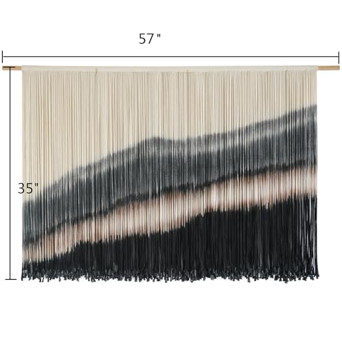 Jakalin Large Macrame Wall Hanging Dip Dyed Boho Wall Decor For Living Room Bedroom Entryway 57" Wx35 L Modern Fiber Yarn Wall Art Handmade Black Home Decor - color: Black