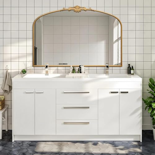Besdomus Ornate Arched Large Mirror: 48"x33" French Oversize Gold Vintage Vanity Decorative Mirror - Baroque Traditional Antique for Fireplace/Bathroom/Living Room - Home Decor for Homemakers - color: Gleaming Gold, size: 33"L x 48"W