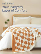 Super Soft Throw Blanket - Checkered Blanket for Couch, Bed, Sofa, Chair - Lightweight Warm Double Sided Knit - All Season Cozy, Fuzzy, Anti-Static Microplush Blanket for Women - 50x60 (Toffee/Cream) - color: 06 - Checkered Toffee/Cream