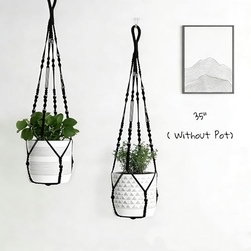 3 ft Macrame Plant Hanger Indoor Handmade Large Long wall Window Black Hanging Planters Holder Outdoor Boho Home Decor Ceiling Basket Hangers Plants - color: Black