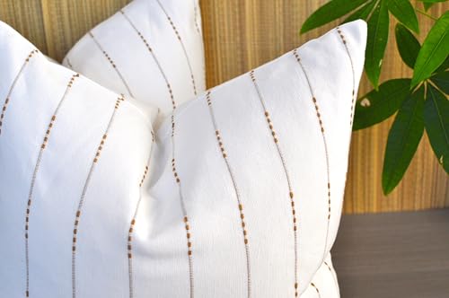 Minimalist Neutral Pillow Covers 18 x18 inches Cream White/Cotton Woven Striped Geometric Pattern Contemporary Cushion Covers/Simple Throw Pillow Cases for Living Room Sofa, Couch, Bed, Set of 2 - color: White, size: 18" x 18" (Pack of 2)