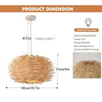 Tropical Island Beach Chandelier Creative Unique Weaving Pendant Lamp Bird's Nest Ceiling Hanging Light Hanging Lighting with Shape Rattan for Teahouse Dining Room in Beige - size: 40cm/15.8in