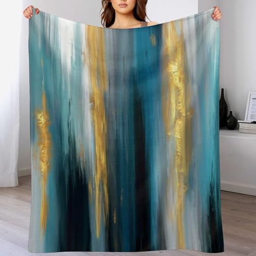 Fashion Gradient Blanket, Modern Abstract Art Gold Lake Blue Painting Strokes Pattern Soft Warm Cozy Plush Flannel Covers for Livingroom Bedroom Couch Chair Camping Travel Home Decor Tapestry 30x40in - color: Abstract-15, size: 30W" x 40L"