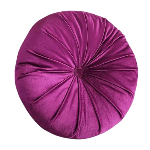 Round Throw Pillow, 13.7 Inch Soft Solid Color Dutch Velvet Home Decoration Pleated Round Pillow Floor Cushion for Sofa Couch Chair Bed Living Room, Purple - color: Purple