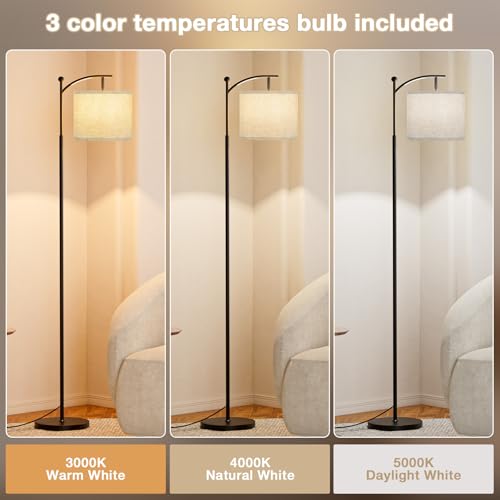 Ambimall 60" Floor Lamp for Living Room with 3 Color Temperatures, Adjustable Grey Shade with Black Pole, Tall Lamp for Bedroom Office Classroom Dorm Room, 9W Bulb Included - color: Grey & Black
