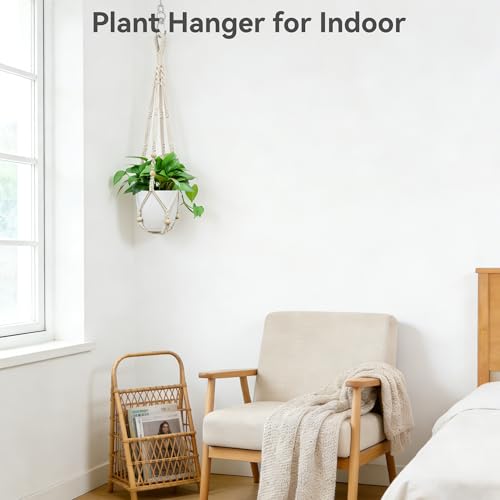USLAI Macrame Plant Hanger Indoor Outdoor, Fits 4 to 15 Inch Pots, Strong Hanging Planter Holder, Boho Home Decor, 35 Inch, Ivory, Set of 3 (POTS NOT Included) - color: Ivory, size: 35+35+35 Inch