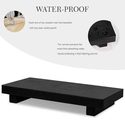zoocatia Small Wood Tray Pedestal Stand Farmhouse Bathroom Decor Decorative Wooden Riser Kitchen Soap Dish Holder for Vanity, Counter, Sink, 10" x 4.5" - Black - color: Black, size: 10" x 4.5" x 1.6"