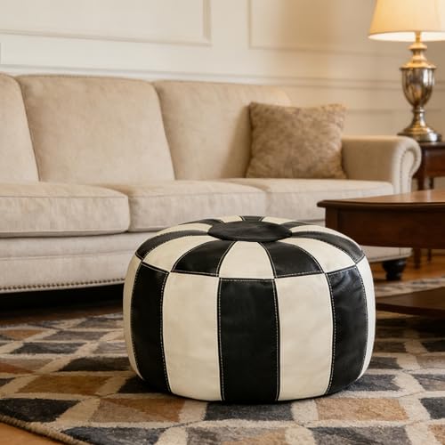 Thgonwid Unstuffed Moroccan Ottoman Pouf Cover, Ottoman Footstool Storage Solution, Bean Bag Chair, Foot Rest, Multi-Black&White - color: Multi-black&white
