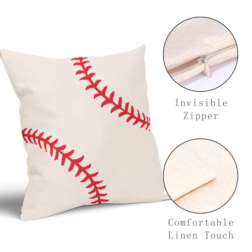 Baseball Pillow Covers 18x18 Inch Set of 2 Sport Themed Cotton Linen Decorative Throw Pillow Case Ball Stitches Cushion Covers for Boy Room Bedroom Sofa Living Room Chair Home Decor - color: Baseball, size: 18" x 18" (Pack of 2)