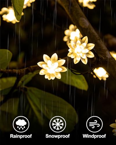 JOLYMOLY 59 Ft 100 LED Flower Fairy Lights with Remote Timer, Plug in Connectable Twinkle Lights with Soft Flowers for Bedroom Wedding Dorm Indoor Outdoor Decor, Warm White - color: Warm White