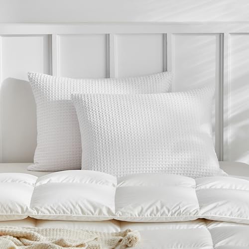 WARMDERN Waffle Weave Pillowcases Standard Size 2 Pack Pillow Cases Soft Microfiber Pillow Case Covers Set of 2 Boho Woven Textured Pillowcase with Envelope Closure(White, Standard, 20x26 Inches) - color: White-waffle Weave, size: 20" x 26" (Pack of 2)
