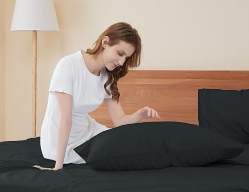 Sunflower Queen Pillowcases Set of 2, 100% Cotton Queen Size Pillow Cases 2, 20×30 inches Black, Soft and Breathable - color: Black, size: Queen (20"x30")