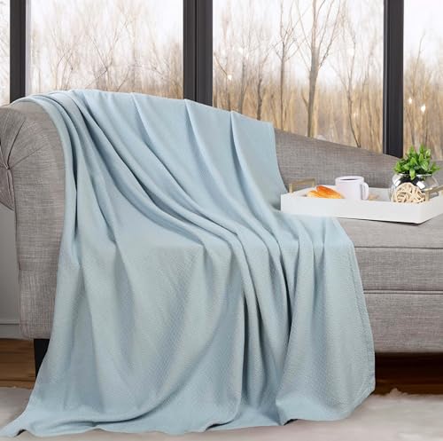 Superior Nobel Cotton Blanket, for Picnic, Beach, Traveling or Camping, Bedroom Essentials, Cover for Bed, Couch, Lounging, Textured Jacquard, Classic Chevron Woven Blanket, Throw, Light Blue - color: Light Blue, size: Throw