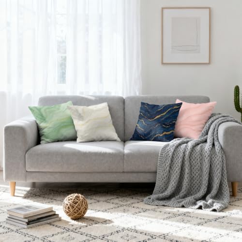 Blue and Gold Throw Pillow Covers 18x18 Set of 4, Modern Abstract Marble Texture Blue Gold Pillowcase Decoration Cushion Cover for Bed Sofa Living Room - color: Blue and Gold