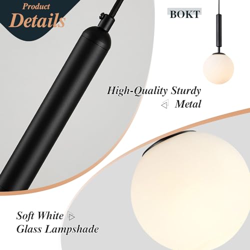 BOKT Glass Globe Pendant Light Plug in Vintage Black Mini Hanging Pendant Light Plug in Cord Single Modern Hanging Pendant Kitchen Dining Room Light Fixtures for Bedroom Entryway (Black-Plug in) - color: Black-Plug In
