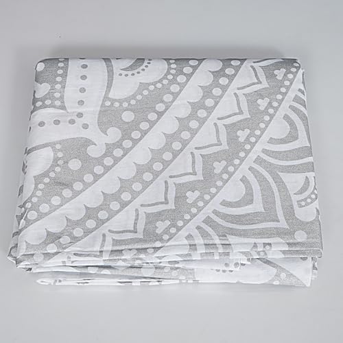 FURNISHFUL FINESSE Hand Block Print Cotton Mandala Wall Tapestry - White Silver Ombre Boho Wall Decor, Bohemian Hippie Room Hanging for Bedroom, Dorm & Living Room Aesthetic - 90x108 Inches - color: Silver, size: 108"L x 90"W