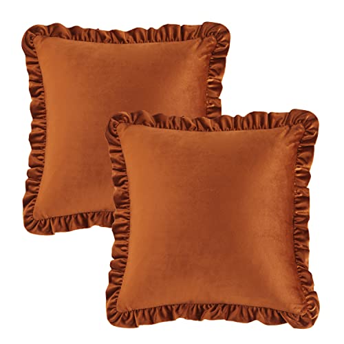 GIGIZAZA Burnt Orange Decorative Throw Pillow Covers, 18x18 Velvet Ruffle Cushion Pillow Covers for Sofa Couch Set of 2 - color: Burnt Orange, size: 18" x 18" (Pack of 2)