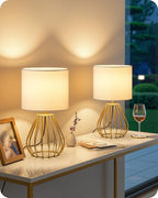 Gold Table Lamp Set of 2, Small Bedside Lamps Set of 2, 2700K LED Bulb Included, Gold Metal Base & White Linen Lampshade, Modern Nightstand Lamps for Bedroom, Living RoomDCW06TLP205 - color: 2Pack White + Gold