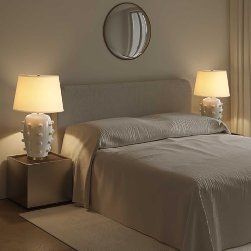 Modern Ceramic Linden Table Lamp - 26" White Ball Farmhouse Design, Classic Table Lamp Pottery Tapered Drum Shade for Living Room, Bedroom, Office, and Home （White） - color: White Pottery, size: 26 inch