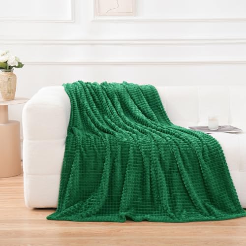 Puncuntex Flannel Fleece Throw Blanket Classic Green 50"×60",Super Soft Plush Cozy Blanket with Square Grid Design Luxury for Couch Sofa Chair - color: Classic Green, size: 50"×60"