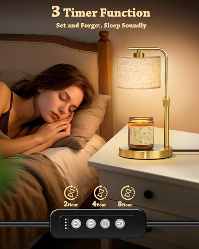 Candle Warmer Lamp with Timer Dimmer, Height Adjustable Candle Wax Warmer Candle Lamp for Jar Candles with 2 Bulbs, House Warming Gift for Home Room Decor, Birthday Gifts for Women Mom (Gold) - color: Gold-upgraded