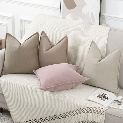 MADIZZ Textured Chenille Euro Sham Pillow Covers Pack of 2 Natural Soft Decorative Accent Pillowcases Boho Neutral Couch Throw Pillow for Bed Home Decor for Sofa Livingroom 26x26 inch Light Taupe - color: Light Taupe, size: 26" x 26" (Pack of 2)