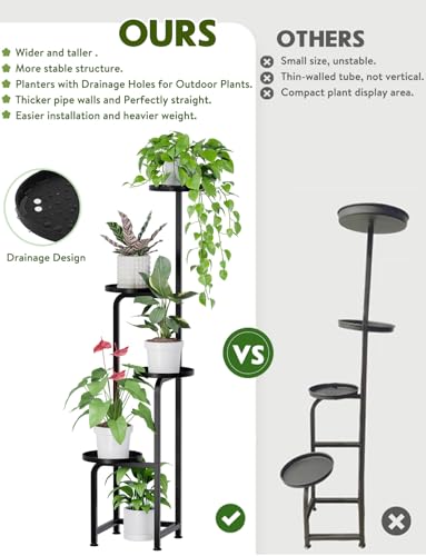 TOSKING 4 Tier Corner Plant Stand Indoor Outdoor, Heavy Duty Metal Flower Pot Holder Shelf for Multiple Plants, Space Saving ,Tall Metal Plant Stand with Drainage Holes for Outdoor Use,Tiered Display for Patio, Garden, Balcony, Living Room Decor (Black,47
