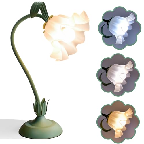 FVTLED Cute Flower Table Lamp, Bedside Vintage Flower Lamp with LED Bulb, 3 Colors Temperature Flower Lamp for Bedroom Living Room Bedside Desk Reading Lighting Table Lamps Home Decoration（Green） - color: Multicolor