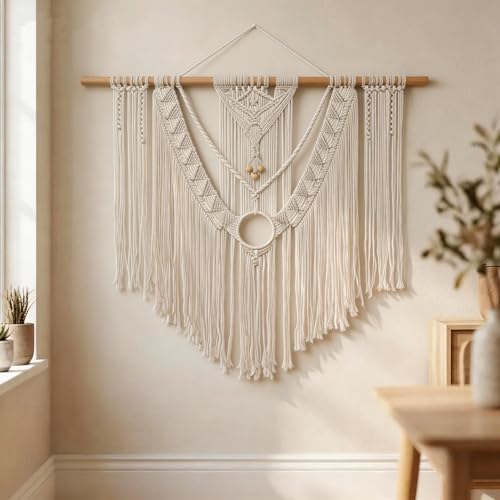 Large Macrame Wall Hanging Macrame Wall Decor Tapestry For Headboard Bedroom Livingroom Boho Fiber Home Art (White-C) - color: White-C