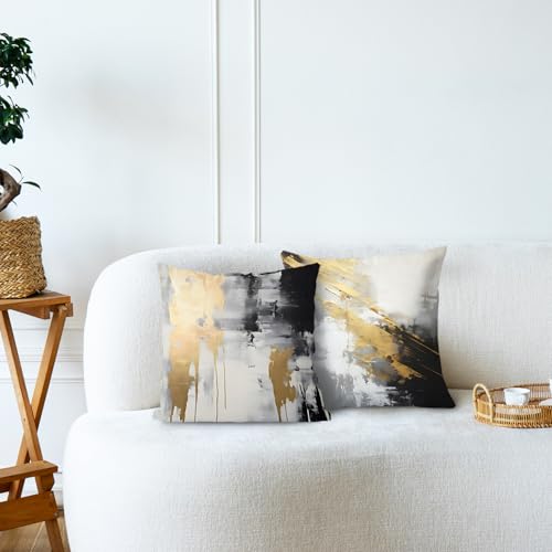 Abstract White & Gold Pillow Covers - 16x16 Set of 2, Modern Black & White for Couch, Bed & Living Room - color: Black Grey, size: 16" x 16" (Pack of 1)